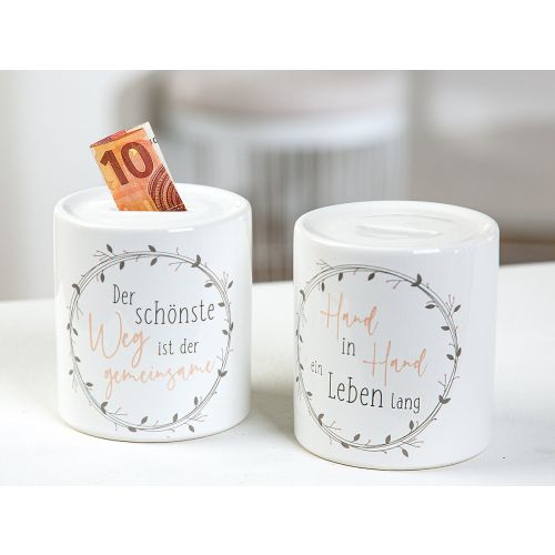 Spardose Hochzeit "Blumenkranz" mit liebevollem Spruch