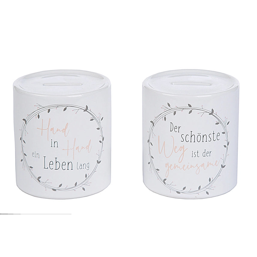 Spardose Hochzeit "Blumenkranz" mit liebevollem Spruch